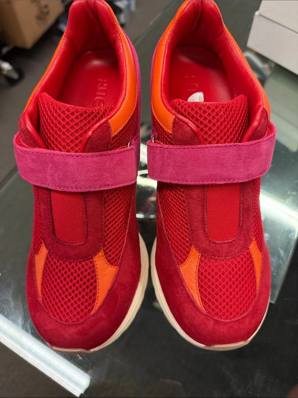 Sneed Women’s Red and Orange Strap Sport Heels — Stylish Slip-On Wedge